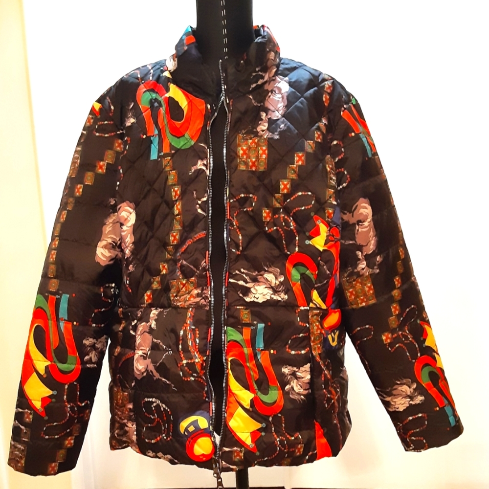 Attitudes by Rene Reversible Packable Puffer Black and multi-colored